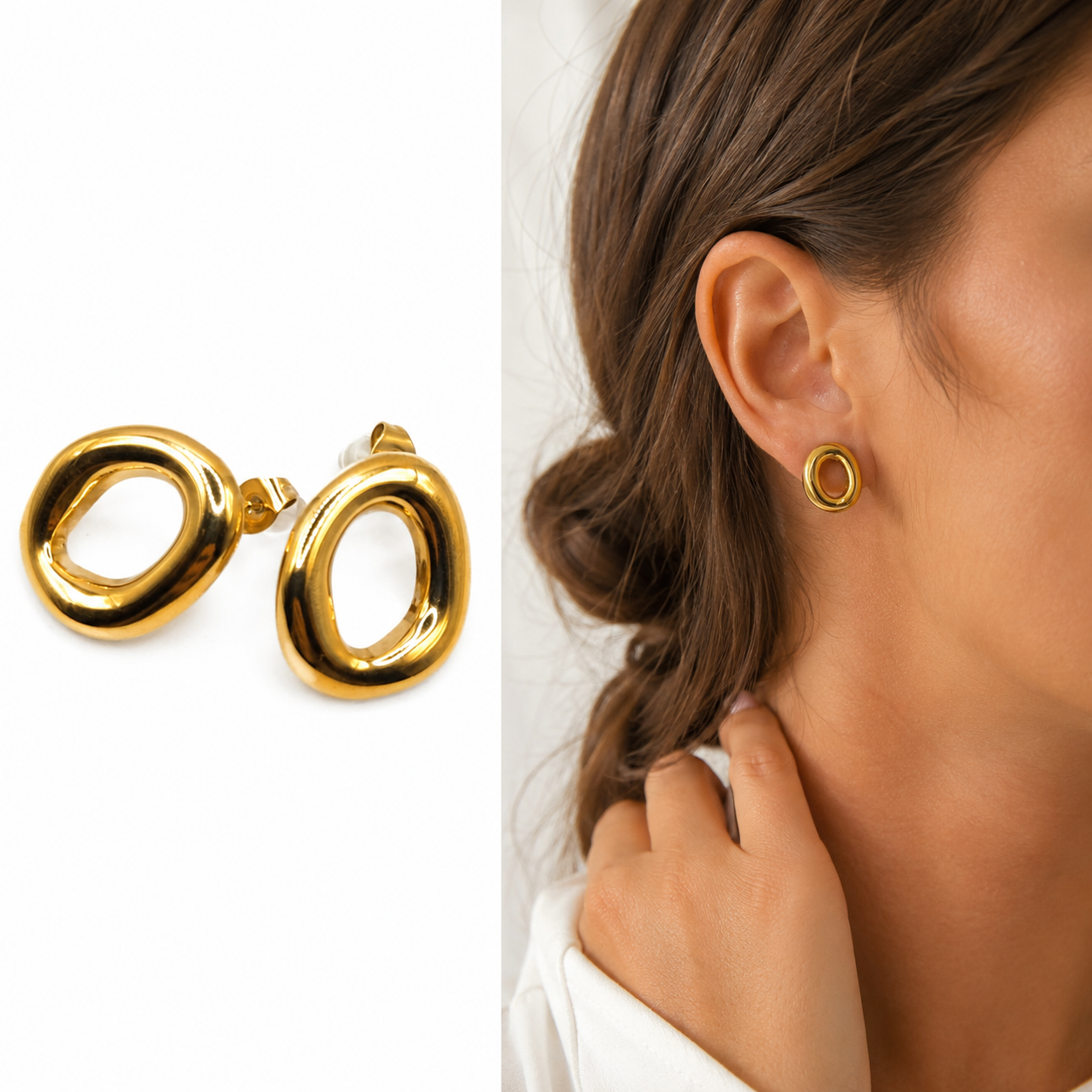 Pendientes Óvalo en Dorado y Plateado